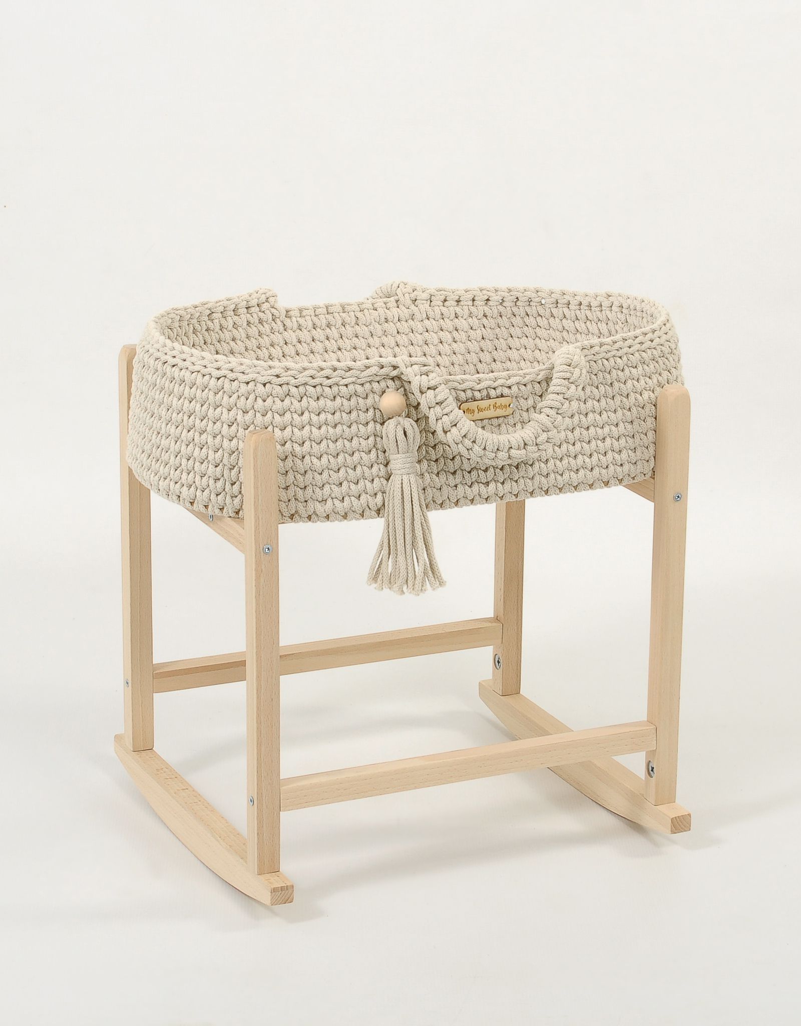 kosz-boho-dla-lalek-bezowy-320_co Kosz Mojżesza BOHO bawełniany nosidełko dla lalek z drewnianą kołyską - jasny beż - obrazek 1