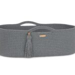 Kosz Mojżesza BOHO bawełniany Handmade z materacykiem - ciemny szary
