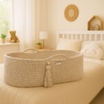 Kosz Mojżesza BOHO bawełniany Handmade z materacykiem - jasny beżowy - obrazek 4