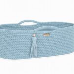 Kosz Mojżesza BOHO bawełniany Handmade z materacykiem - misty blue
