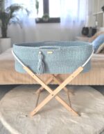 Kosz Mojżesza BOHO bawełniany Handmade z materacykiem - misty blue - obrazek 2