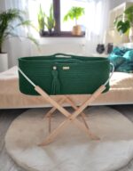 Kosz Mojżesza BOHO bawełniany Handmade z materacykiem - butelkowa zieleń - obrazek 5