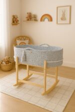 Kosz Mojżesza BOHO Handmade z kołyską - jasny szary - obrazek 3