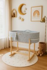 Kosz Mojżesza BOHO Handmade z kołyską - jasny szary - obrazek 4