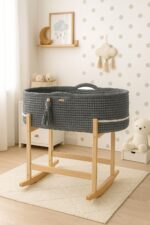 Kosz Mojżesza BOHO Handmade z kołyską - ciemny szary - obrazek 3