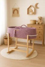 Kosz Mojżesza BOHO Handmade z kołyską - lawendowy - obrazek 4