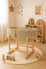 Kosz Mojżesza BOHO Handmade z kołyską - jasny beż - obrazek 3