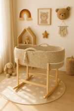 Kosz Mojżesza BOHO Handmade z kołyską - jasny beż - obrazek 5
