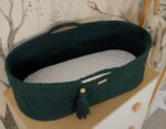 Kosz Mojżesza BOHO bawełniany Handmade z materacykiem - butelkowa zieleń - obrazek 3